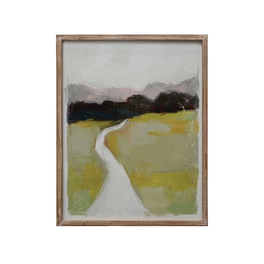 Multicolor Landscape Watercolor Print with Wood Frame &#x26; Glass Cover